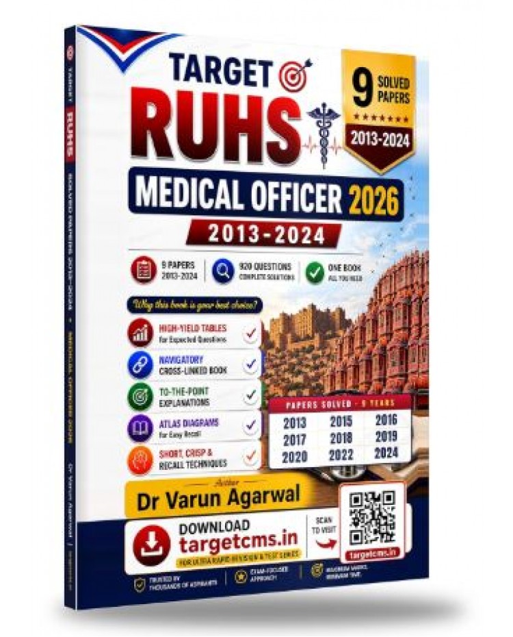 Target RUHS RAJASTHAN MEDICAL OFFICER 2026 Solved Previous Year Questions 2013-2024 by Dr Varun Agarwal (Target CMS)