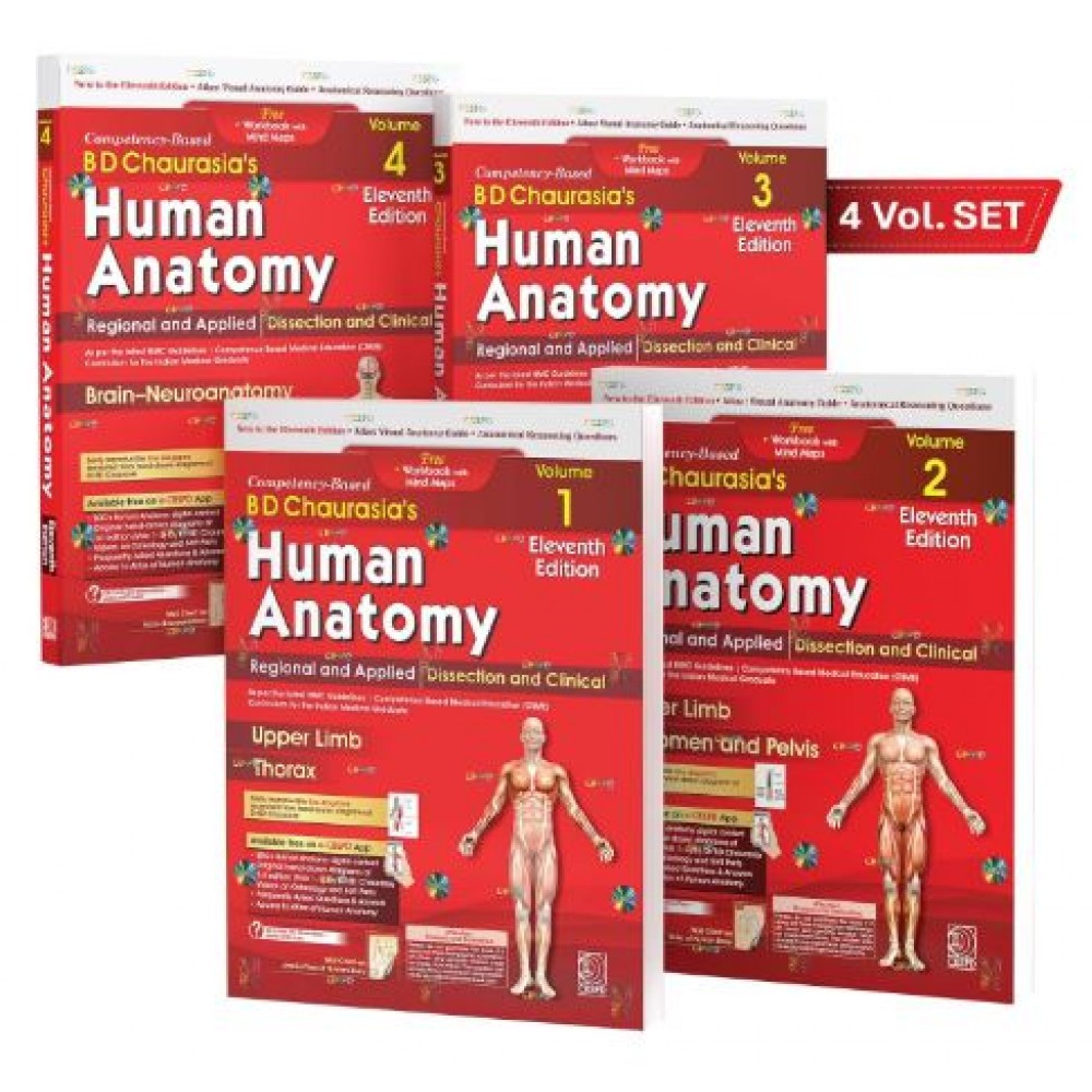 Competency–Based BD Chaurasia’s Human Anatomy, Regional and Applied; Dissection and Clinical (Vols 1–4): Free Workbooks with Mind Maps;11th Edition 2027 by Yogesh Sontakke, Krishna Garg, PS Mittal & Mrudula Chandrupatla