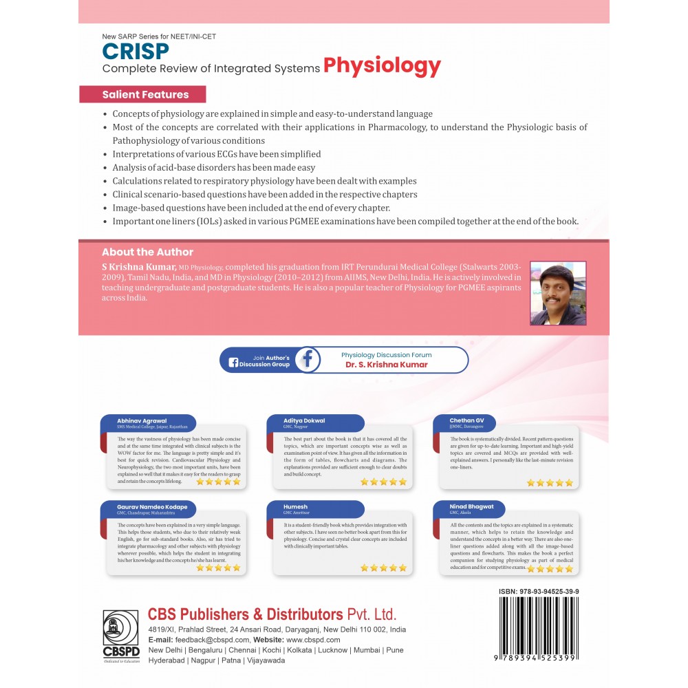 New SARP Series for NEET & INI-CET:Complete Review of Integrated Physiology (CRISP) Physiology;5th Edition 2022 By S Krishna Kumar