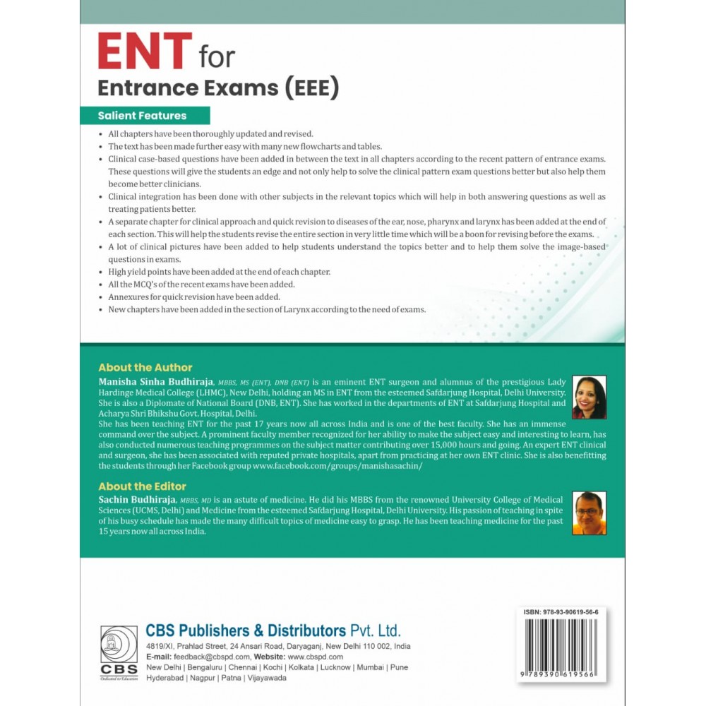 ENT for Entrance Exam (EEE);6th Edition 2022 By Manisha Sinha Budhiraja
